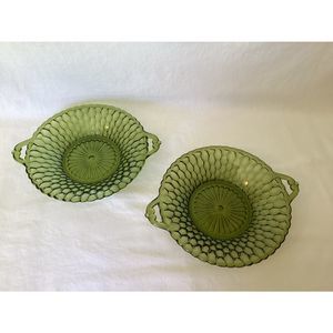Pair of Indiana Glass Serving Bowls Honeycomb Optic Pattern